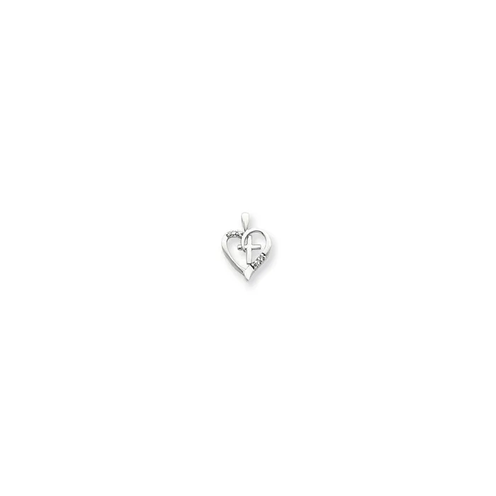Goldiacom Necklaces 14k White Gold A Diamond Heart and Cross Pendant