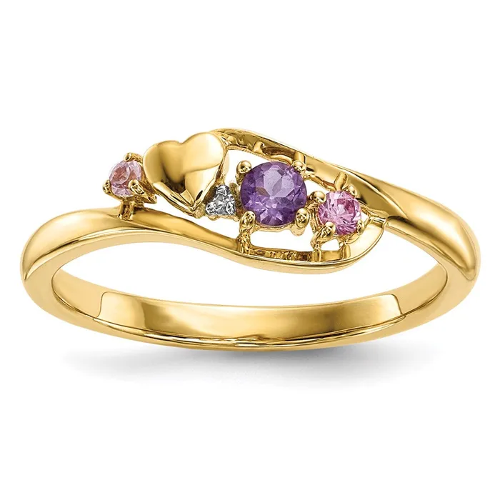 Goldiacom Rings 14K Gold w Amethyst Pink Sapphire Real Diamond Heart Ring