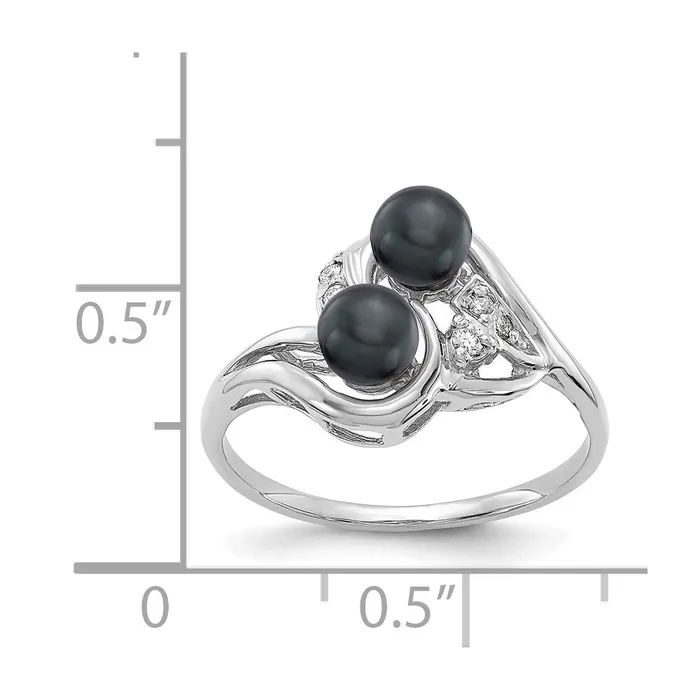 Goldiacom Rings 14k White Gold 45mm Black FW Cultured Pearl AA Real Diamond ring