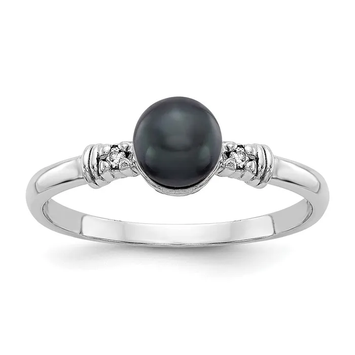 Goldiacom Rings 14k White Gold 5mm Black FW Cultured Pearl A Real Diamond ring