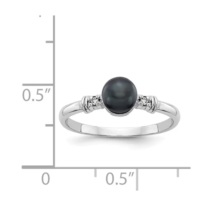 Goldiacom Rings 14k White Gold 5mm Black FW Cultured Pearl A Real Diamond ring