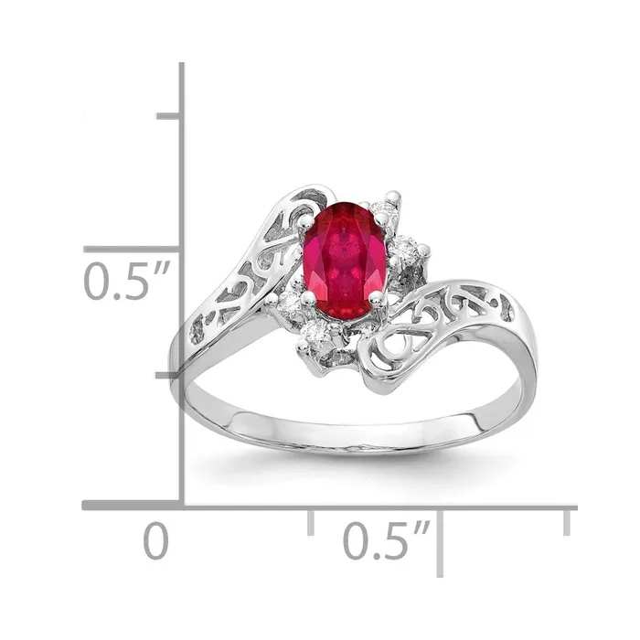 Goldiacom Rings 14k White Gold 6x4mm Oval Ruby AA Real Diamond ring