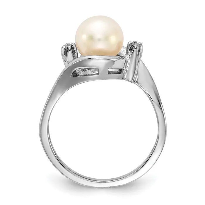 Goldiacom Rings 14k White Gold 7mm FW Cultured Pearl A Real Diamond ring