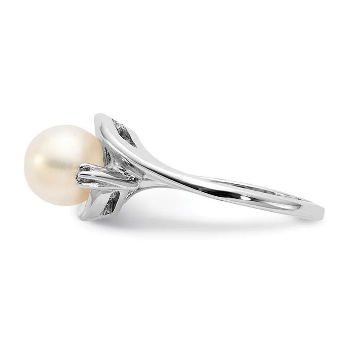 Goldiacom Rings 14k White Gold 7mm FW Cultured Pearl A Real Diamond ring