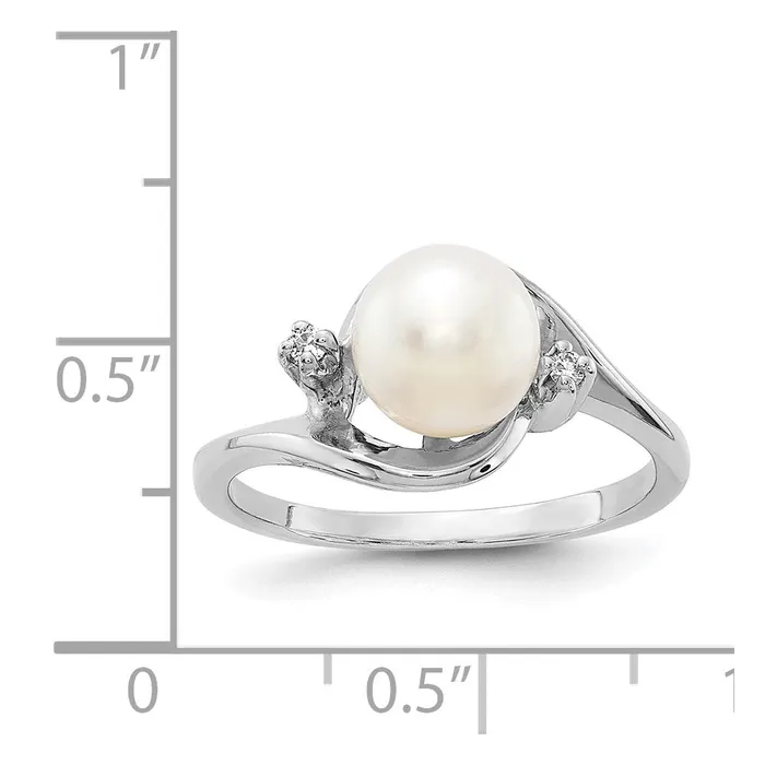 Goldiacom Rings 14k White Gold 7mm FW Cultured Pearl A Real Diamond ring