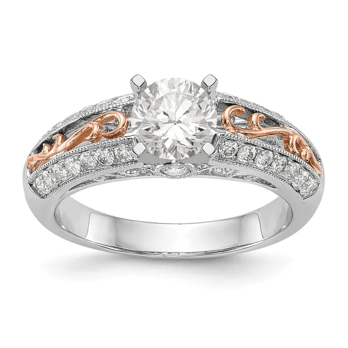 Goldiacom Rings 14K White Gold and Rose Gold Diamond Peg Set CZ Engagement Ring