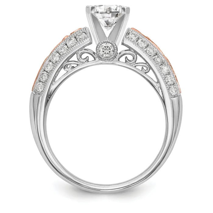 Goldiacom Rings 14K White Gold and Rose Gold Diamond Peg Set CZ Engagement Ring
