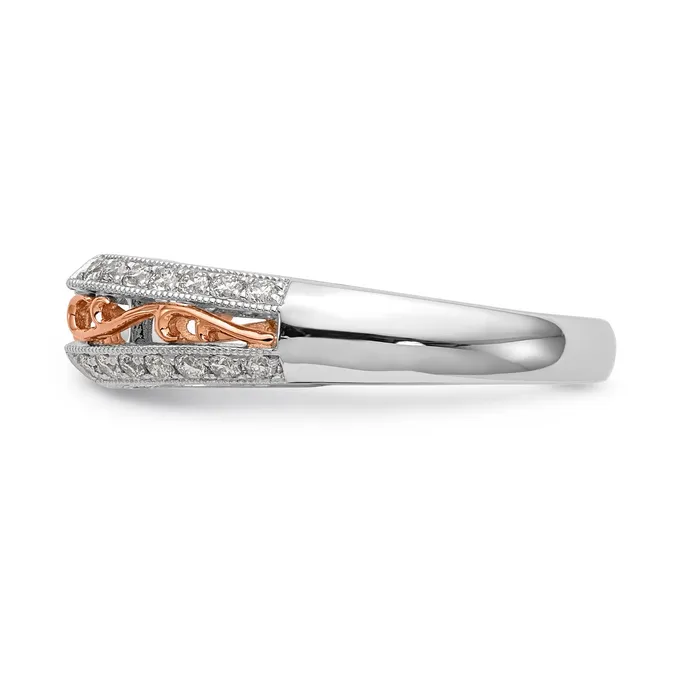 Goldiacom Rings 14K White Gold and Rose Gold Diamond Peg Set CZ Engagement Ring