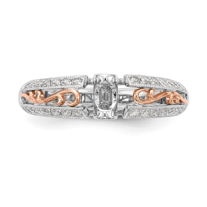 Goldiacom Rings 14K White Gold and Rose Gold Diamond Peg Set CZ Engagement Ring