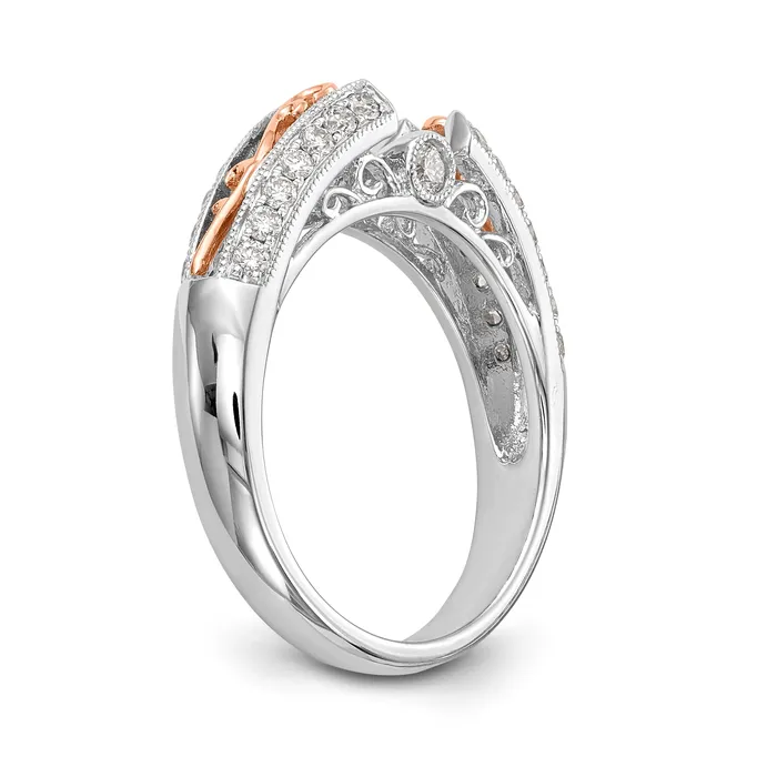Goldiacom Rings 14K White Gold and Rose Gold Diamond Peg Set CZ Engagement Ring