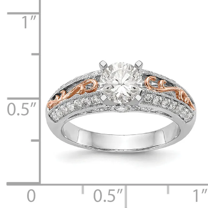 Goldiacom Rings 14K White Gold and Rose Gold Diamond Peg Set CZ Engagement Ring