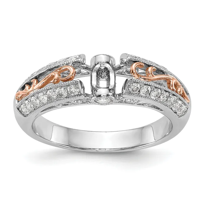 Goldiacom Rings 14K White Gold and Rose Gold Diamond Peg Set CZ Engagement Ring