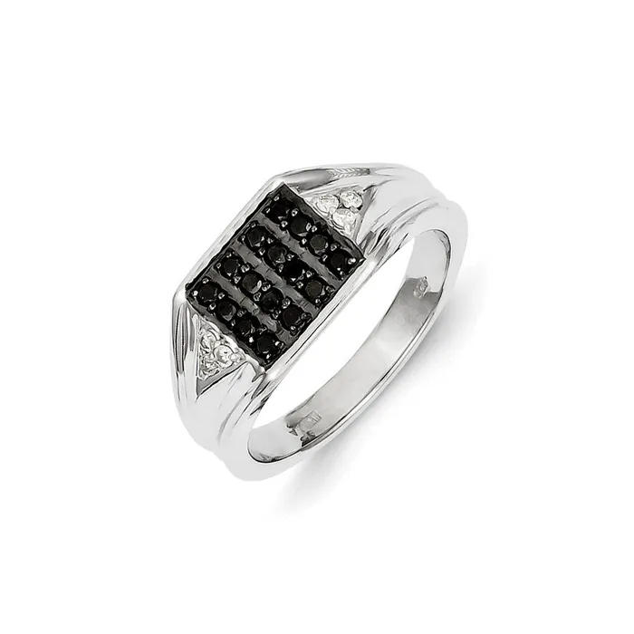 Goldiacom Rings 14k White Gold Black and White Real Diamond Mens Ring