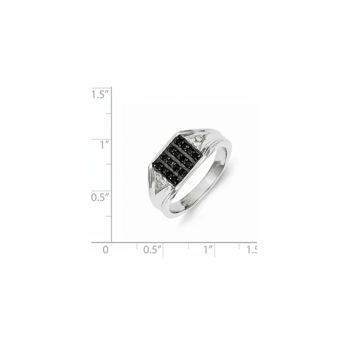 Goldiacom Rings 14k White Gold Black and White Real Diamond Mens Ring