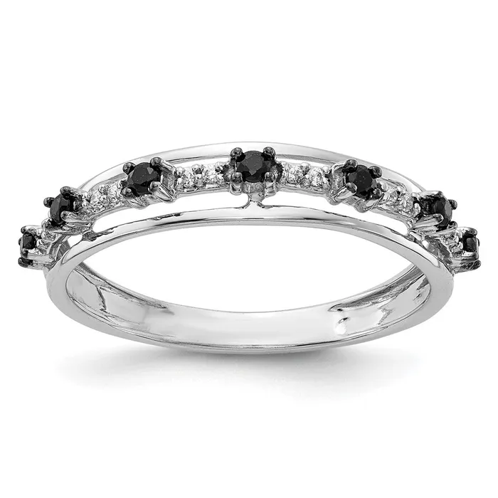 Goldiacom Rings 14k White Gold Black and White Real Diamond Ring