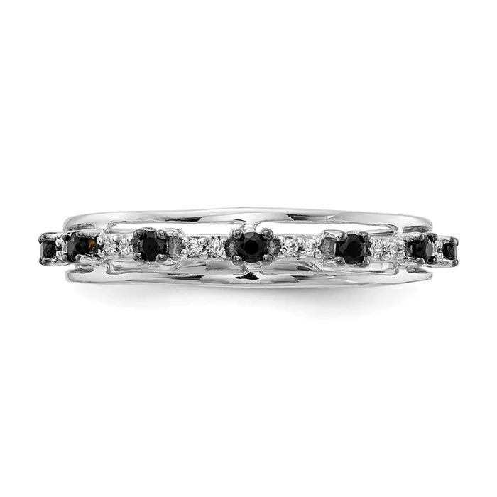 Goldiacom Rings 14k White Gold Black and White Real Diamond Ring