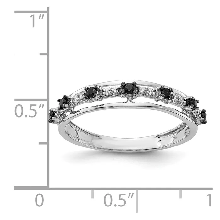 Goldiacom Rings 14k White Gold Black and White Real Diamond Ring