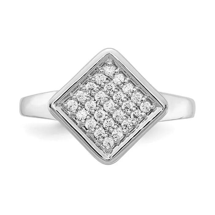 Goldiacom Rings 14k White Gold Real Diamond Fancy Square Ring