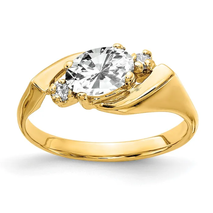 Goldiacom Rings 14K Yellow Gold 7x5mm Oval Cubic Zirconia AAA Real Diamond ring