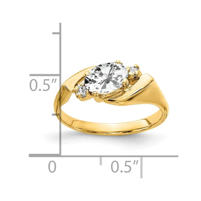 Goldiacom Rings 14K Yellow Gold 7x5mm Oval Cubic Zirconia AAA Real Diamond ring