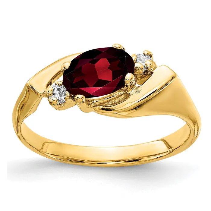 Goldiacom Rings 14K Yellow Gold 7x5mm Oval Garnet Checker VS Real Diamond ring