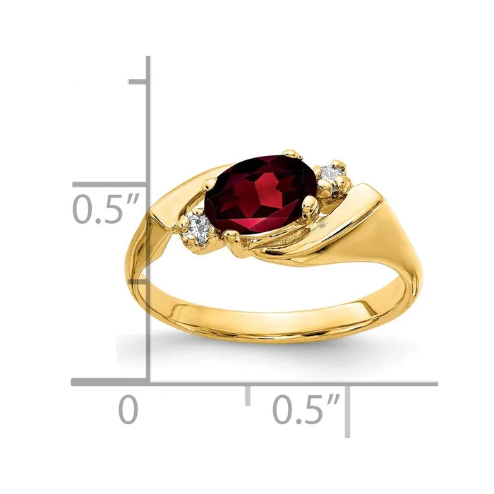 Goldiacom Rings 14K Yellow Gold 7x5mm Oval Garnet Checker VS Real Diamond ring