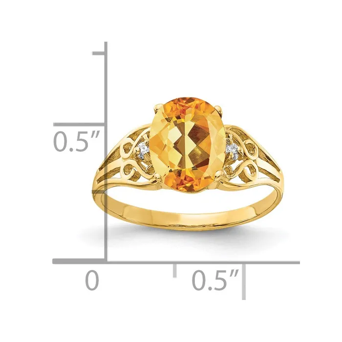Goldiacom Rings 14K Yellow Gold 9x7mm Oval Citrine Checker VS Real Diamond ring