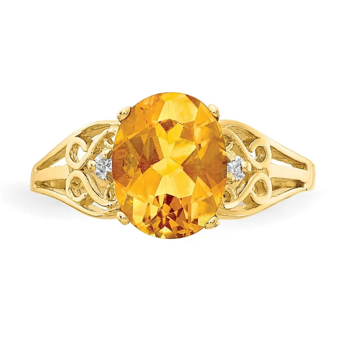 Goldiacom Rings 14K Yellow Gold 9x7mm Oval Citrine Checker VS Real Diamond ring
