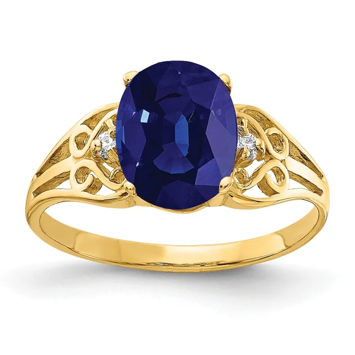 Goldiacom Rings 14K Yellow Gold 9x7mm Oval Sapphire AAA Real Diamond ring