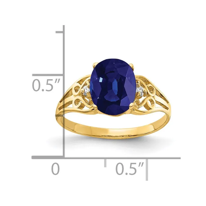 Goldiacom Rings 14K Yellow Gold 9x7mm Oval Sapphire AAA Real Diamond ring