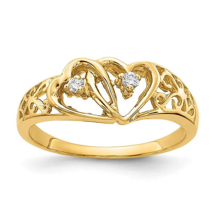 Goldiacom Rings 14K Yellow Gold AAA Real Diamond heart ring