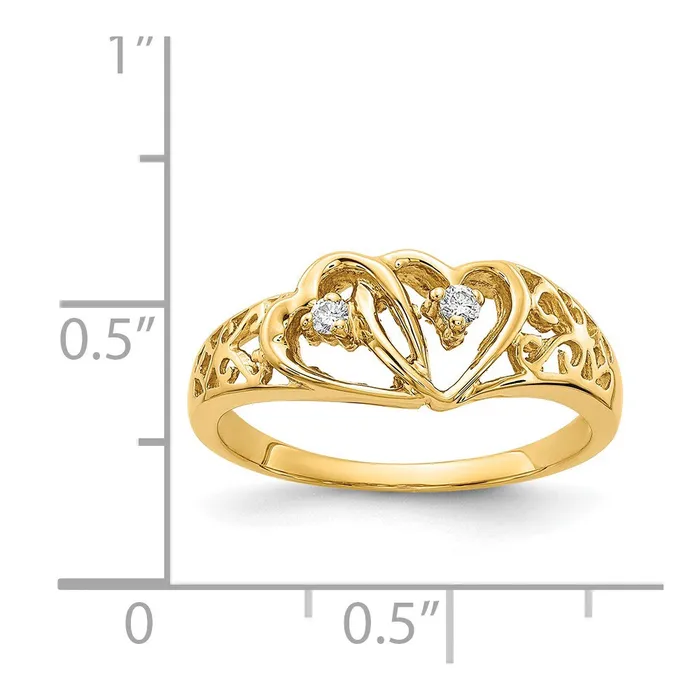Goldiacom Rings 14K Yellow Gold AAA Real Diamond heart ring
