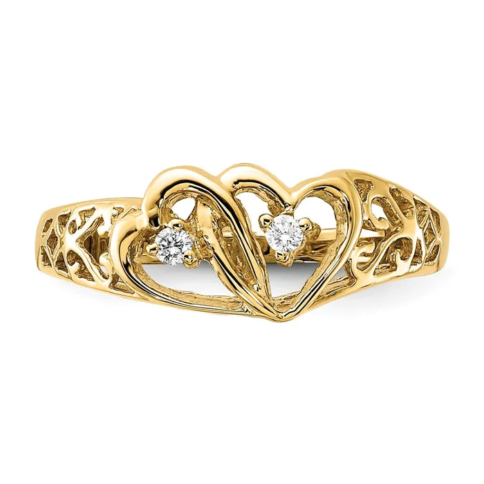 Goldiacom Rings 14K Yellow Gold AAA Real Diamond heart ring