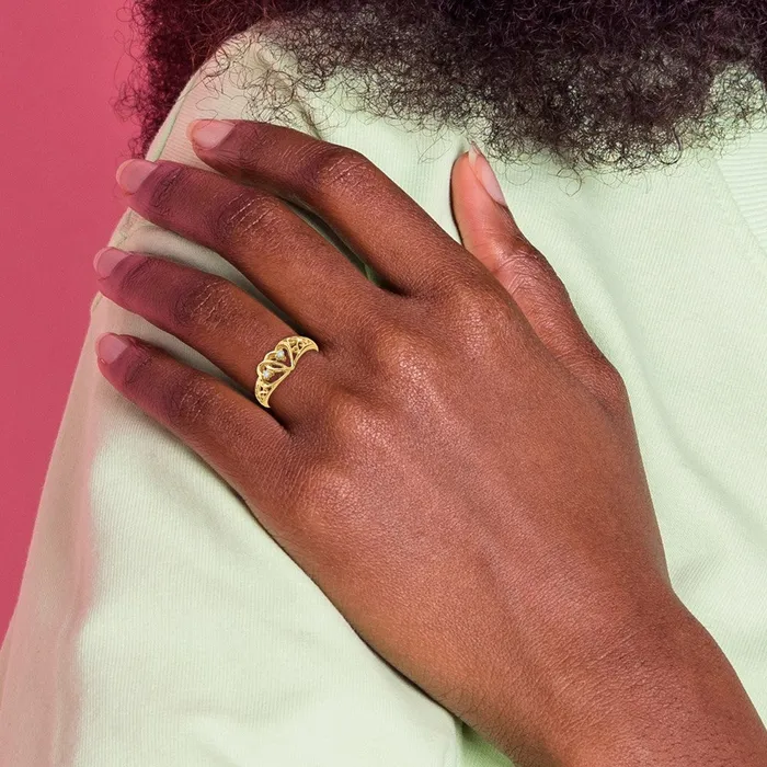 Goldiacom Rings 14K Yellow Gold AAA Real Diamond heart ring