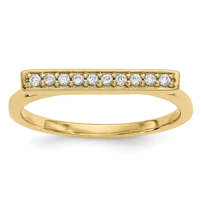 Goldiacom Rings 14K Yellow Gold Real Diamond Bar Ring