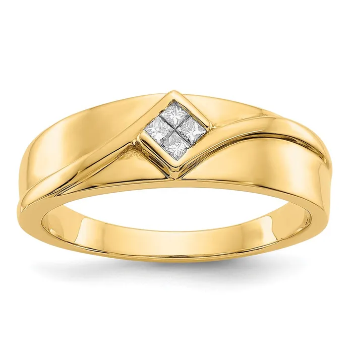 Goldiacom Rings 14K Yellow Gold Real Diamond Mens Ring