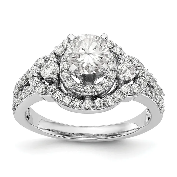 Goldiacom Rings 14KW Peg Set Simulated Diamond Round Halo Engagement Ring