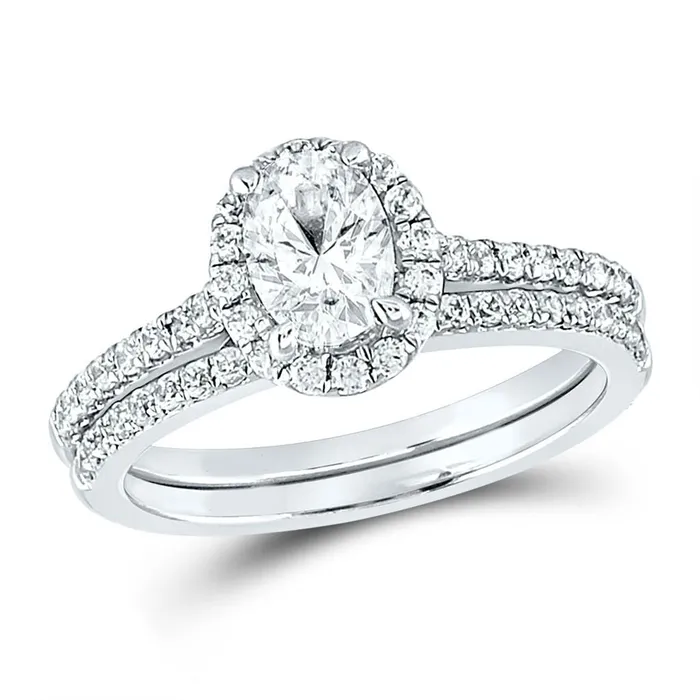 Goldiacom Rings Certified 133 Ct Oval Diamond Bridal Engagement Ring Set in 14K White Gold