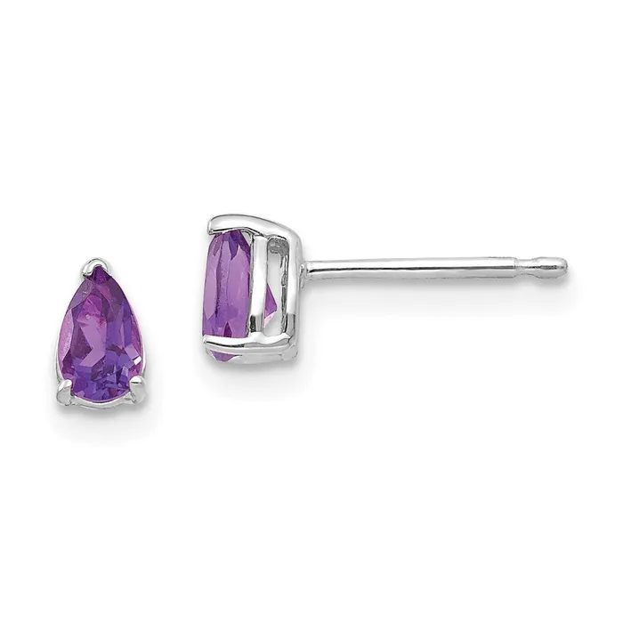 Goldia Earrings 14k White Gold 5x3mm Pear Amethyst Earrings
