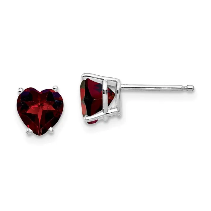 Goldia Earrings 14k White Gold 6mm Heart Garnet Earrings