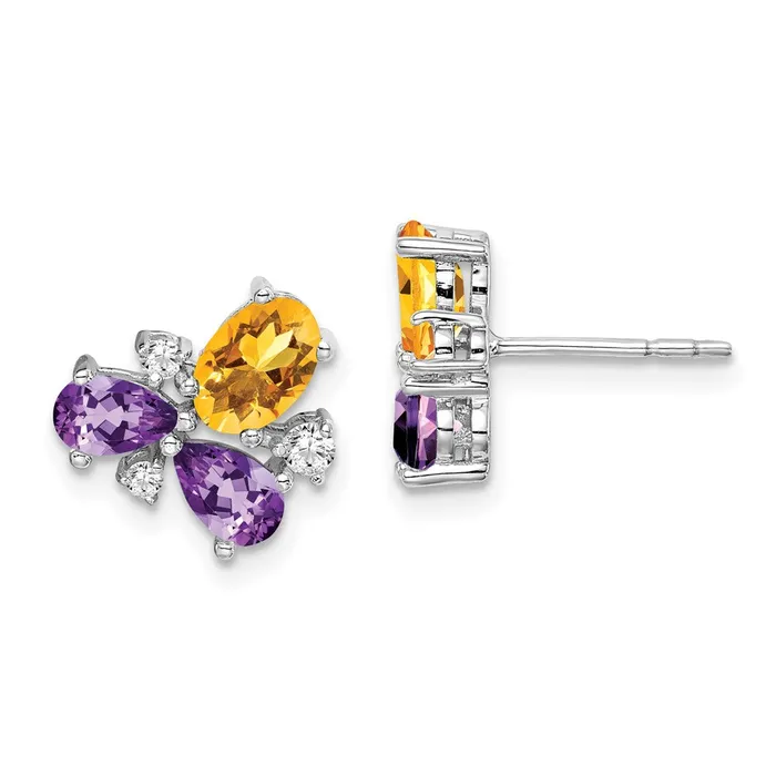 Goldia Earrings 14k White Gold AmethystCitrineReal Diamond Earrings