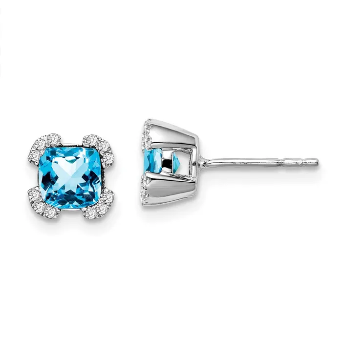 Goldia Earrings 14k White Gold Cushion Blue Topaz and Real Diamond Earrings Goldia Earrings 14k White Gold Cushion Blue Topaz and Real Diamond Earrings