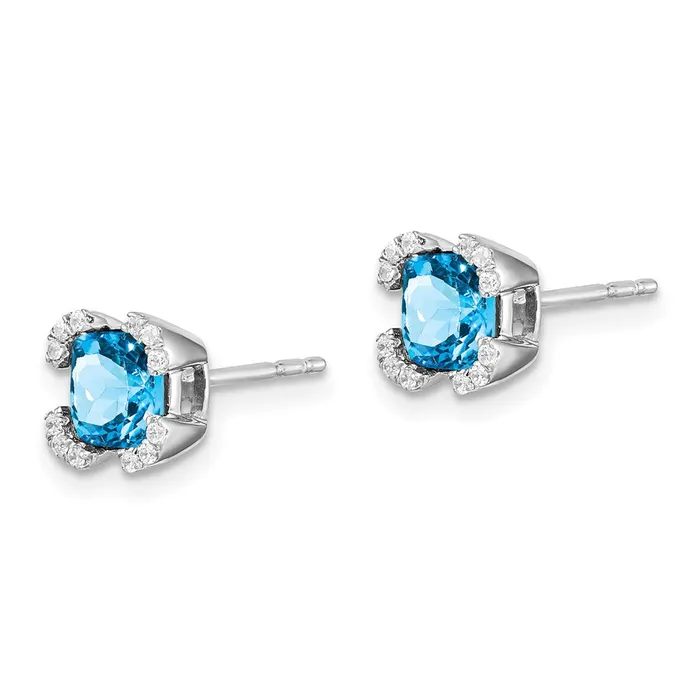 Goldia Earrings 14k White Gold Cushion Blue Topaz and Real Diamond Earrings