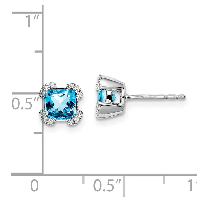 Goldia Earrings 14k White Gold Cushion Blue Topaz and Real Diamond Earrings