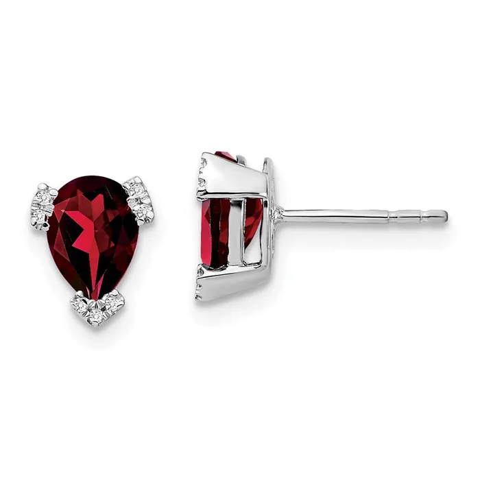 Goldia Earrings 14k White Gold Pear Garnet and Real Diamond Earrings