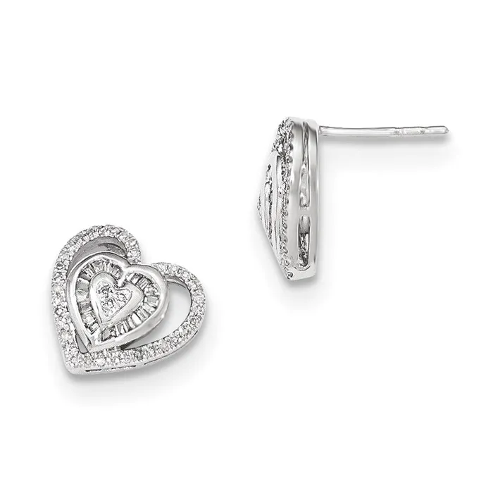 Goldia Earrings 14k White Gold Real Diamond Double Heart Post Earring