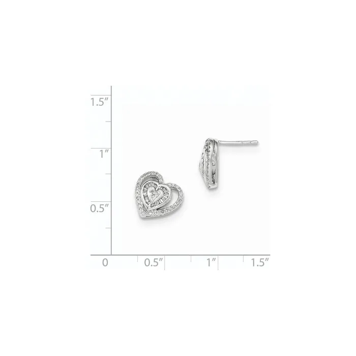 Goldia Earrings 14k White Gold Real Diamond Double Heart Post Earring