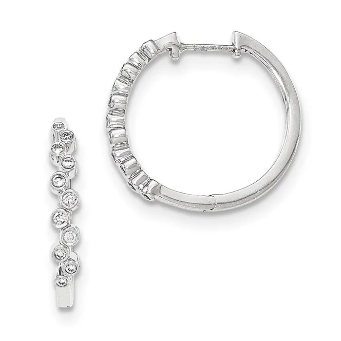Goldia Earrings 14k White Gold Real Diamond Hinged Round Hoop Earrings