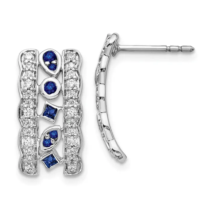 Goldia Earrings 14k White Gold Real Diamond Sapphire Fancy Earrings