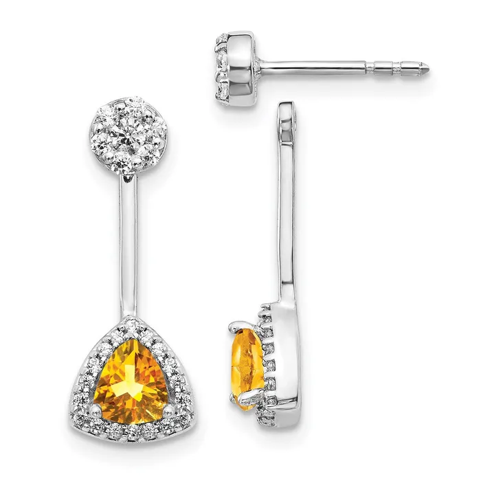 Goldia Earrings 14k White Gold Real DiamondTrillion Citrine FrontBack Earrings